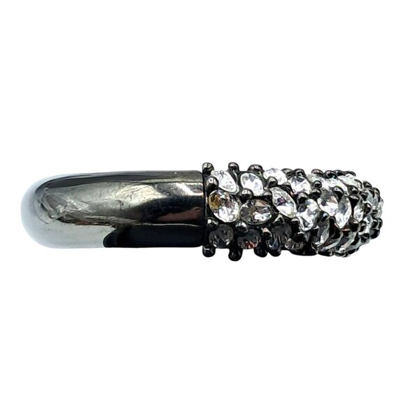 KJL Clamper Bracelet Kenneth Jay Lane Clear Crystals Rhinestones Gunmetal Signed - Picture 5 of 8